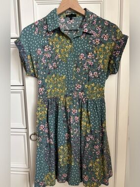 ECOWISH Floral Patchwork Shirt Dress — Size M
